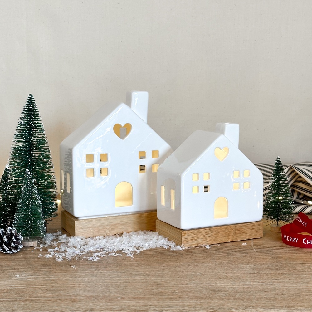 Ceramic Light Up House Set Of Two