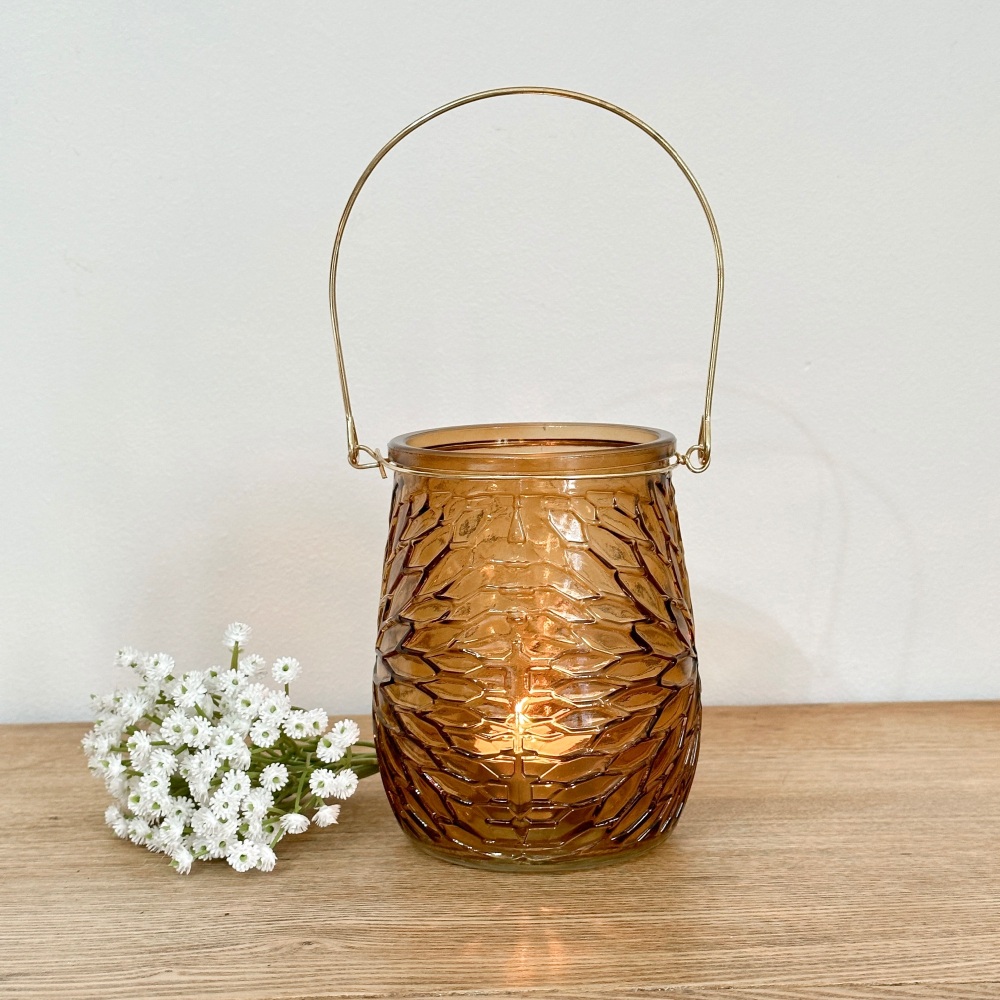 Floral Glass Lantern - In Three Earthy Colours