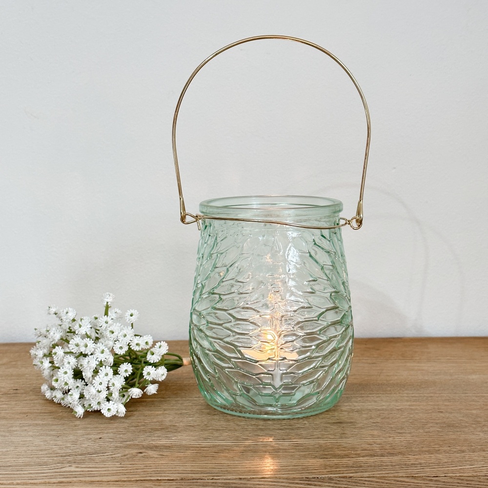 Floral Glass Lantern - In Three Earthy Colours