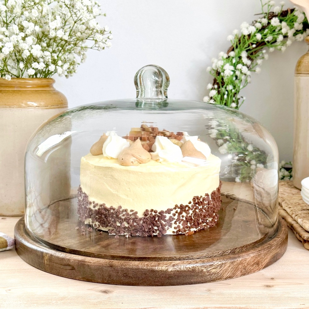 Cake Stand - Large Wood + Glass Domed Stand