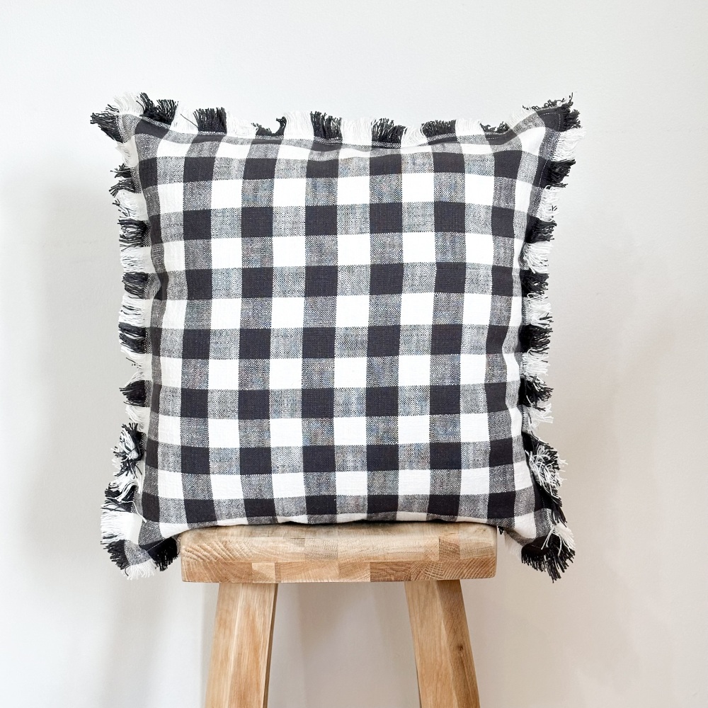 Claystone - Grey Check - Filled Cushion
