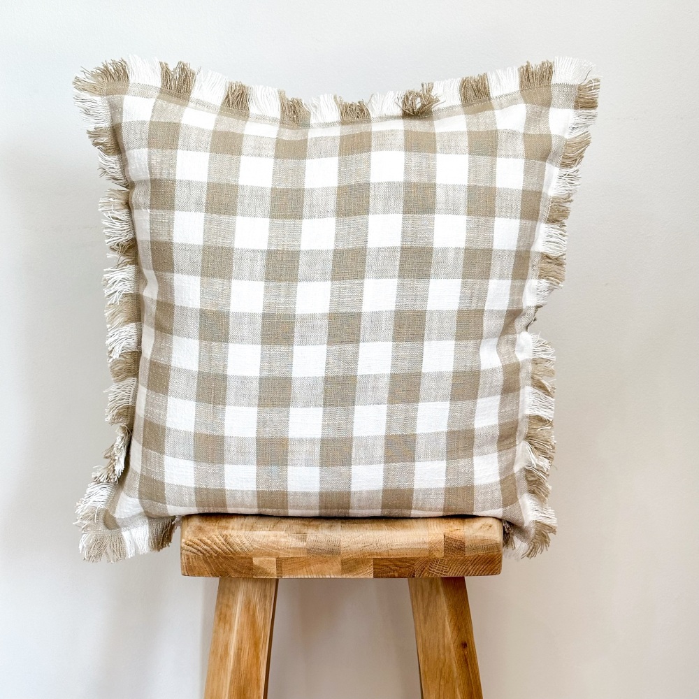 Claystone - Taupe Check - Filled Cushion
