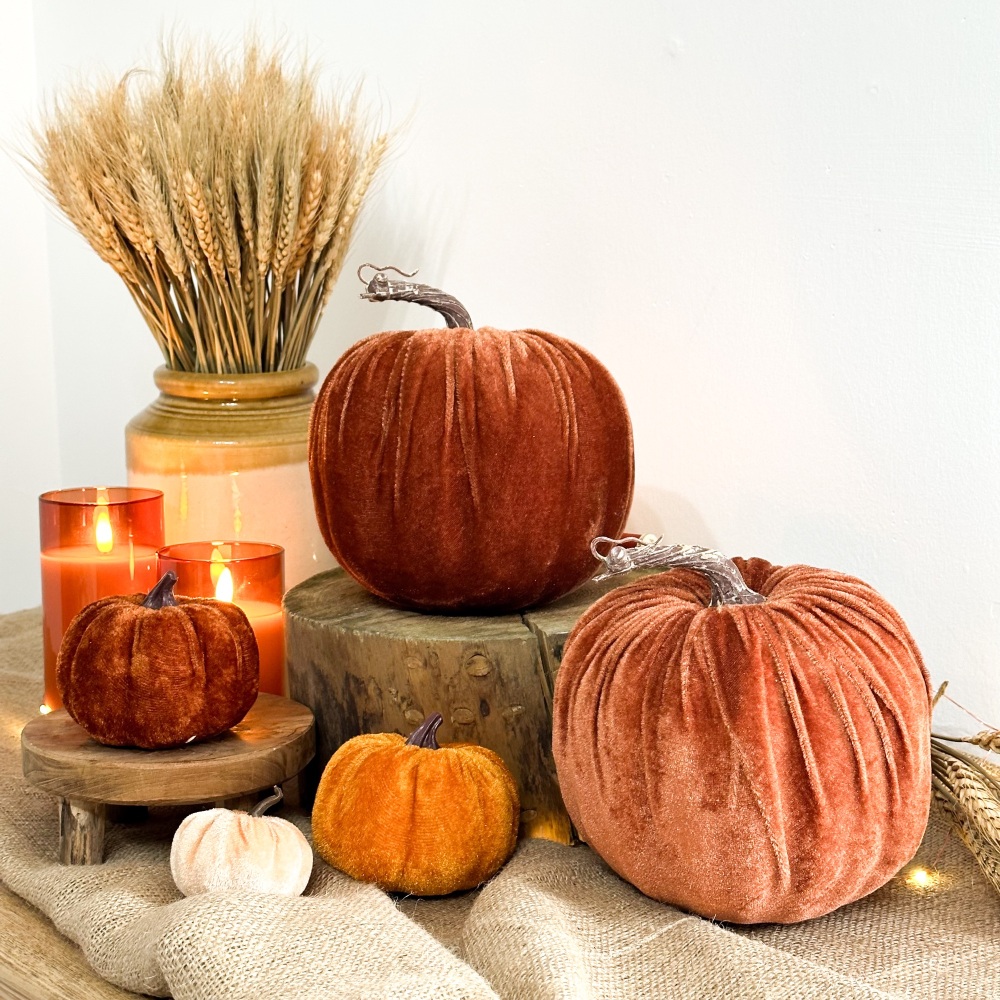Burnt Orange Velvet Pumpkin - Medium