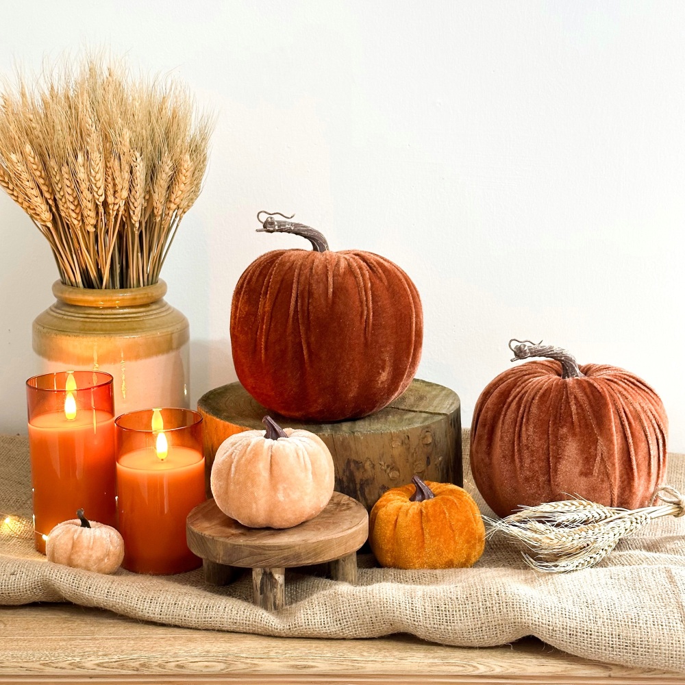 Burnt Orange Velvet Pumpkin - Medium