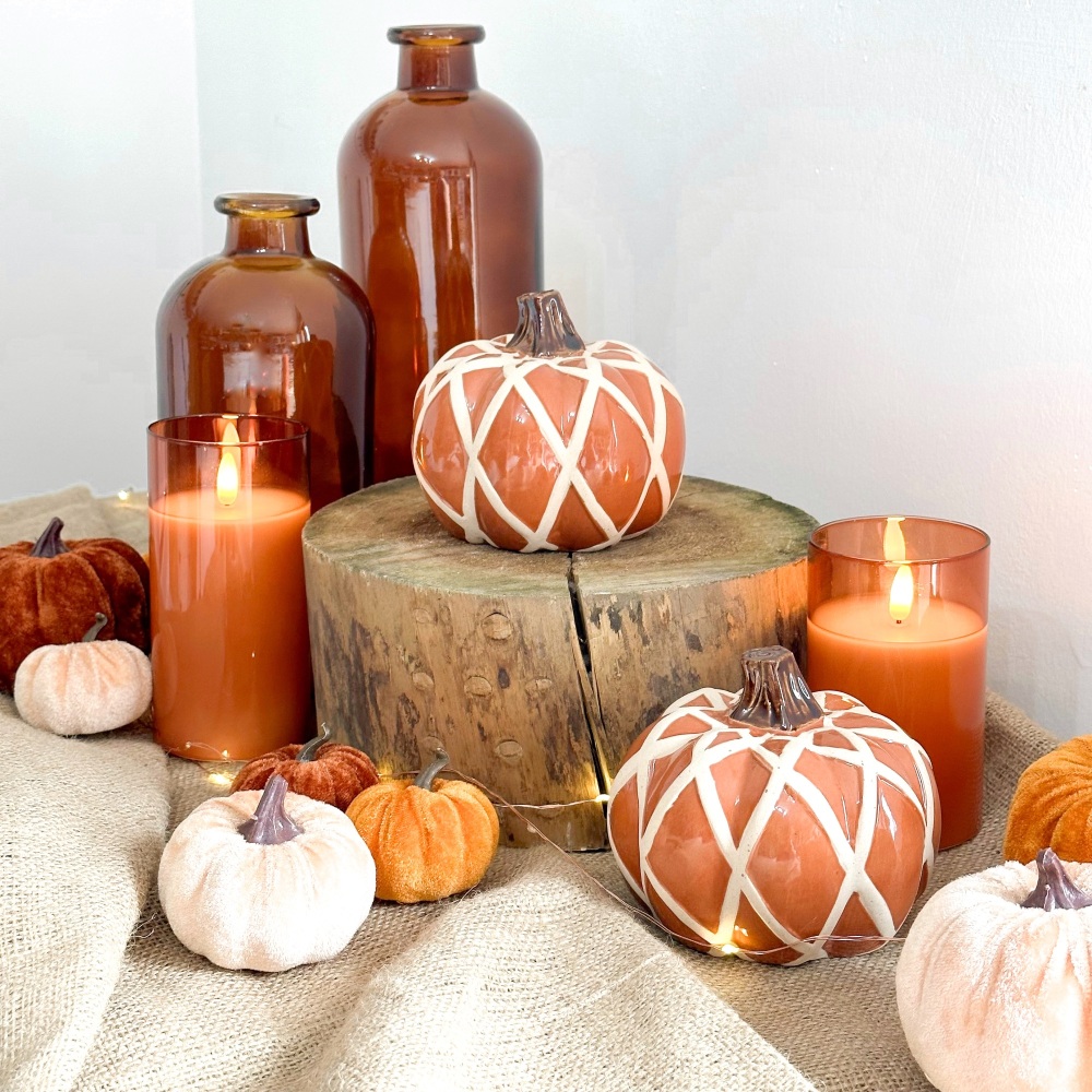 Burnt Orange Lattice - Ceramic Pumpkin