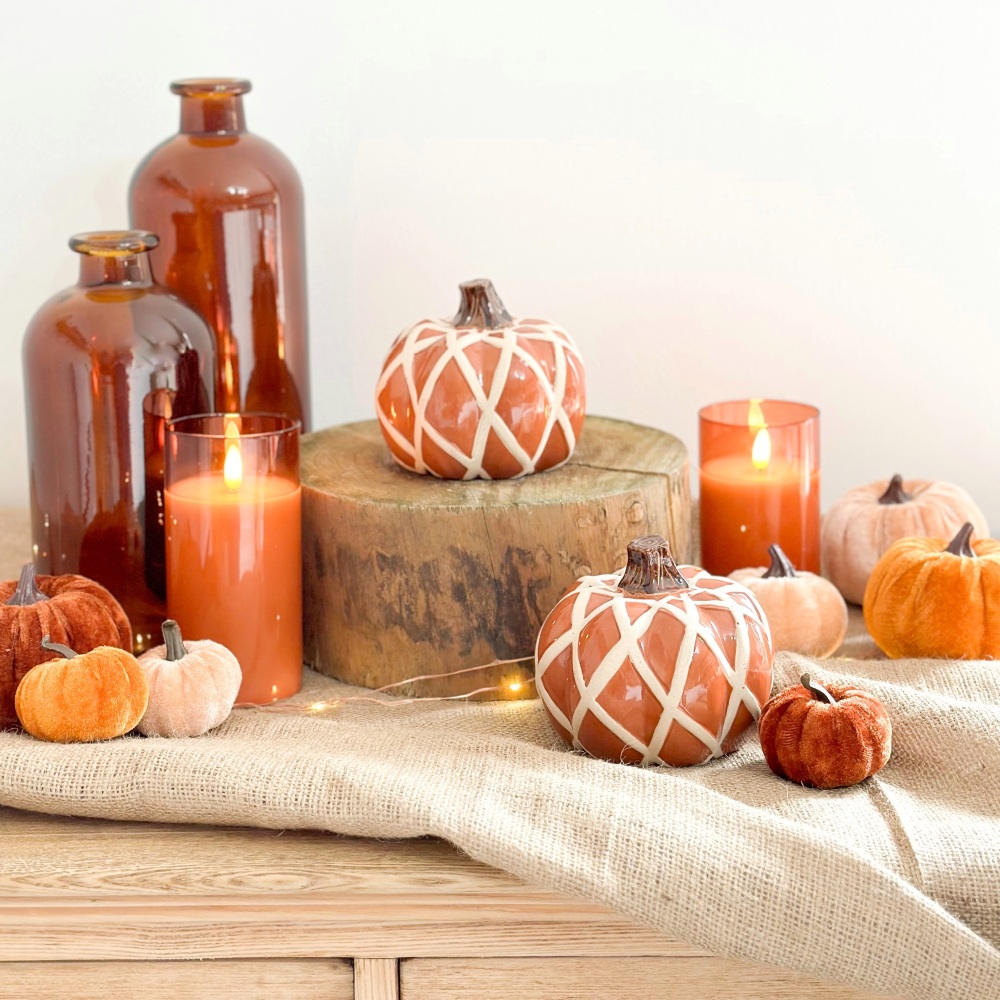 Burnt Orange Lattice - Ceramic Pumpkin