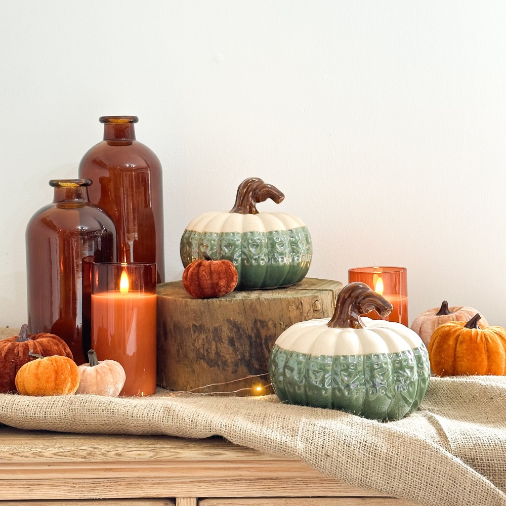 Green & Cream - Ceramic Pumpkin