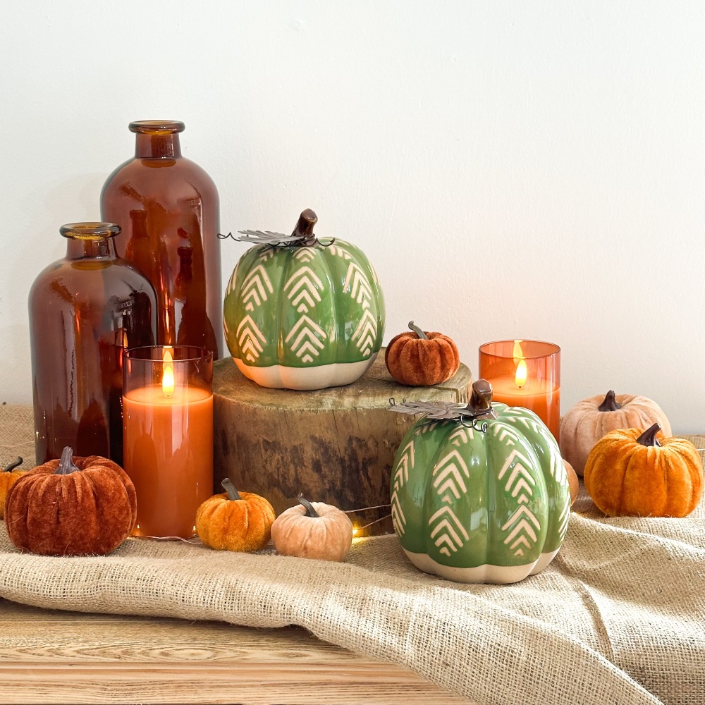 Green Chevron - Ceramic Pumpkin