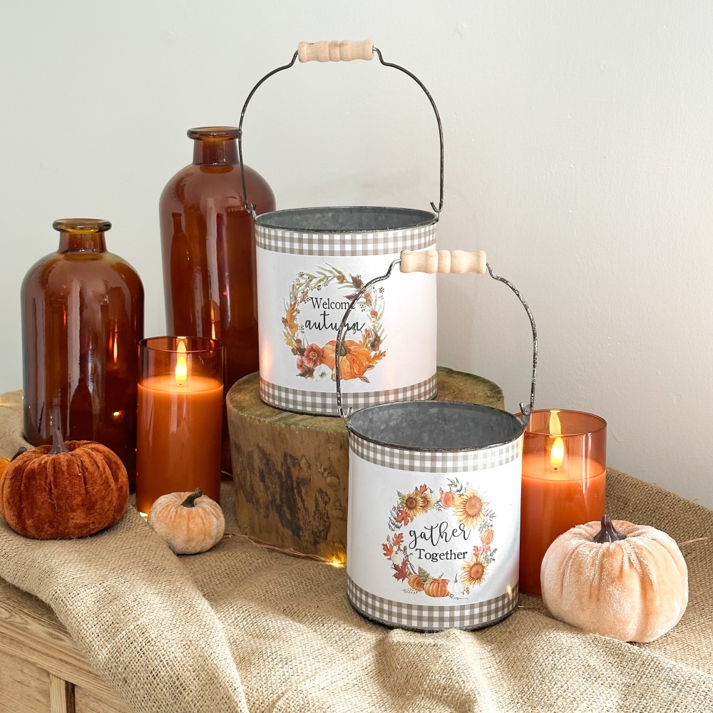 Autumn Decorative Buckets - Set Of Two