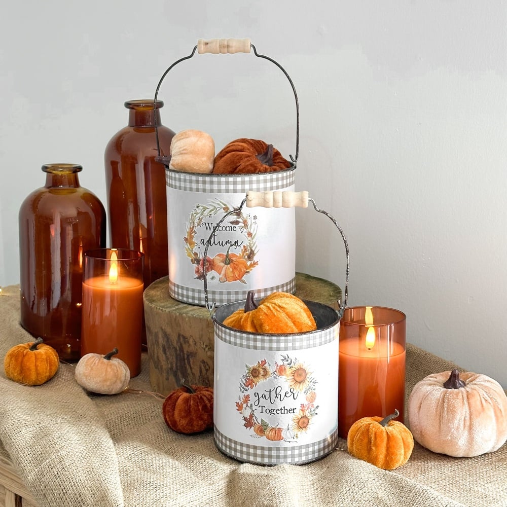 Autumn Decorative Buckets - Set Of Two