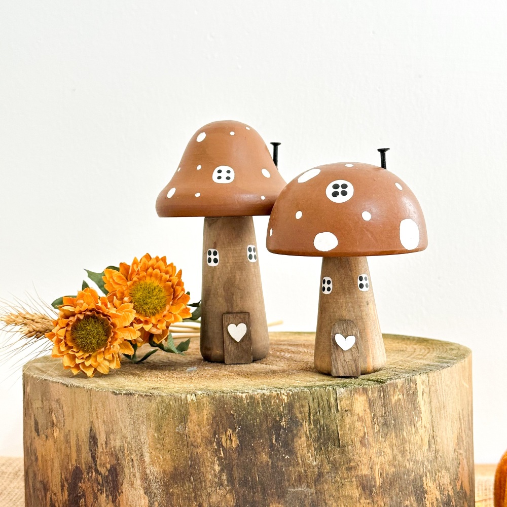 Toadstool Houses - Autumn Decoration - Set Of Two