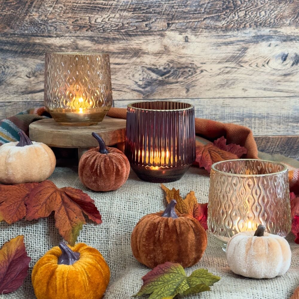 Ribbed Glass Tea Light Holders - In A Set Of Three