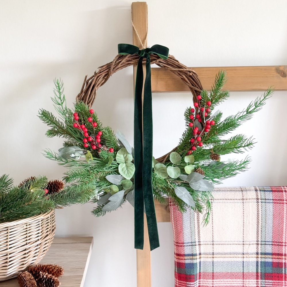 Winter Foliage - Crescent Faux Wreath