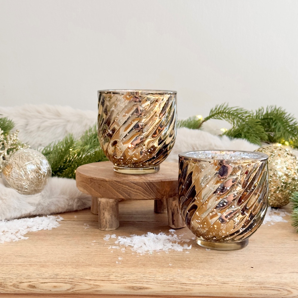 Gilded Christmas - Ribbed Tea Light Holder - Old Gold