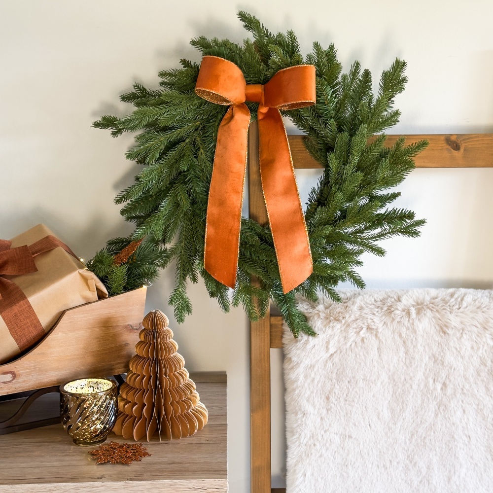 Nordic Pine  + Luxury Velvet Bow - Medium Faux Wreath
