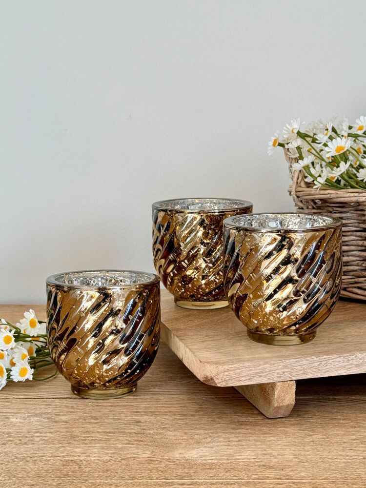 Old Gold Tea Light Holder - Mercury Glass