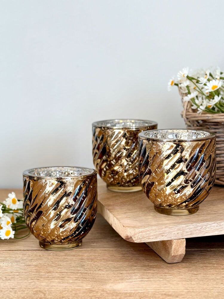 Old Gold Tea Light Holder - Mercury Glass
