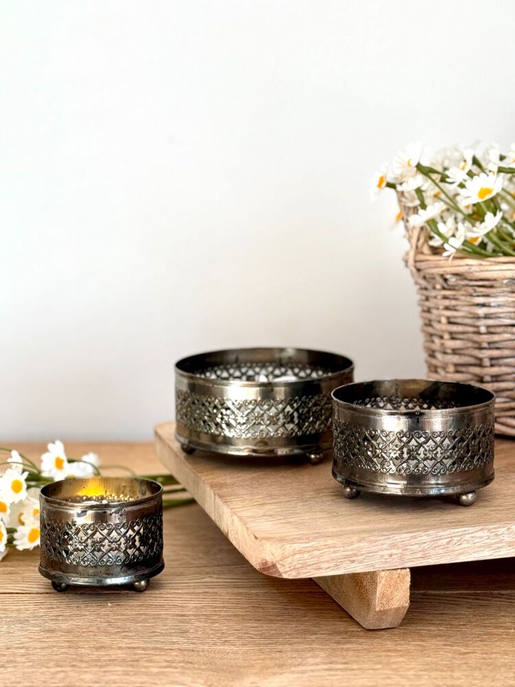 Vintage Metal - Tea Light Holders (Set of Three)