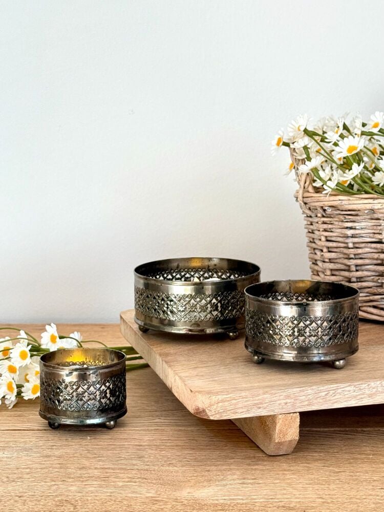 Vintage Metal - Tea Light Holders (Set of Three)