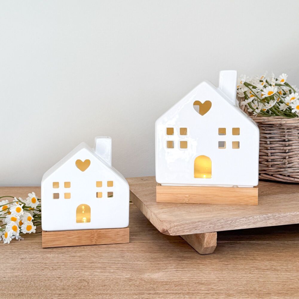 Light Up Ceramic Houses - (Set  Of Two)