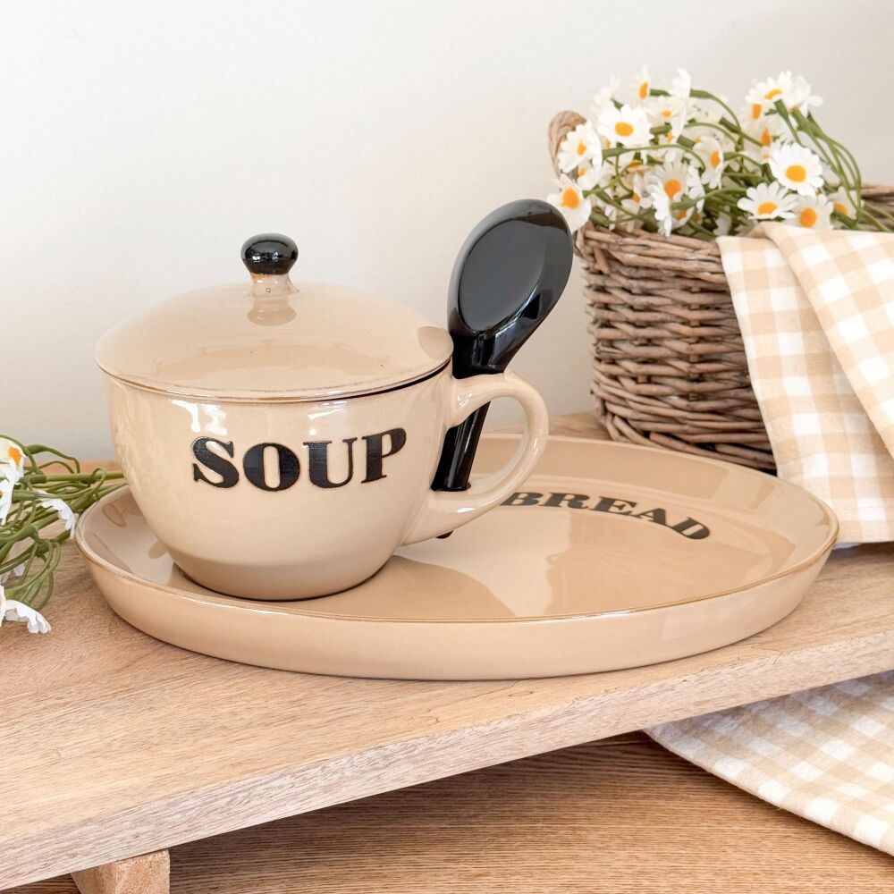 Rustic Comfort - Soup Bowl, Bread Plate + Spoon Set