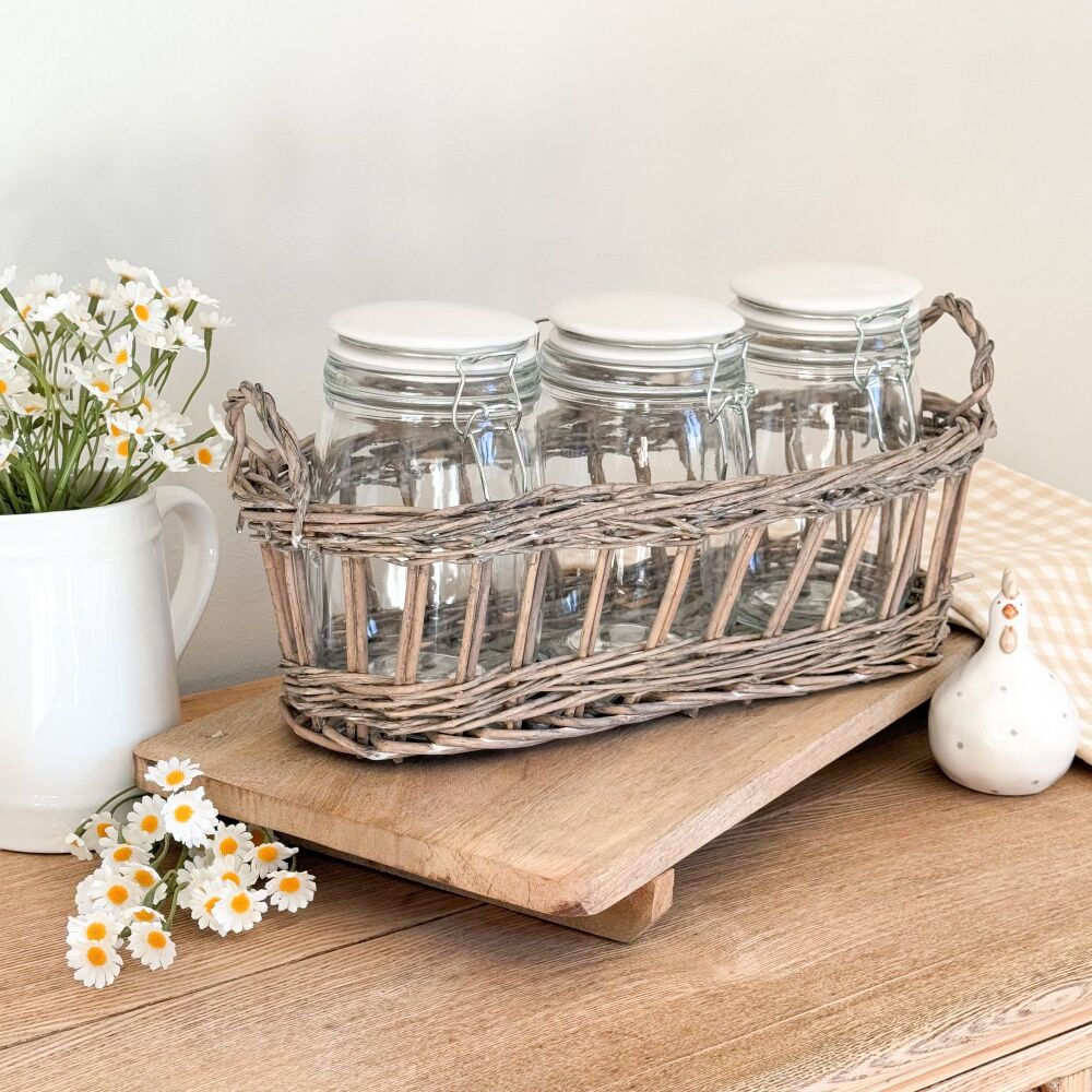 Country Storage Jars - In Wicker Basket