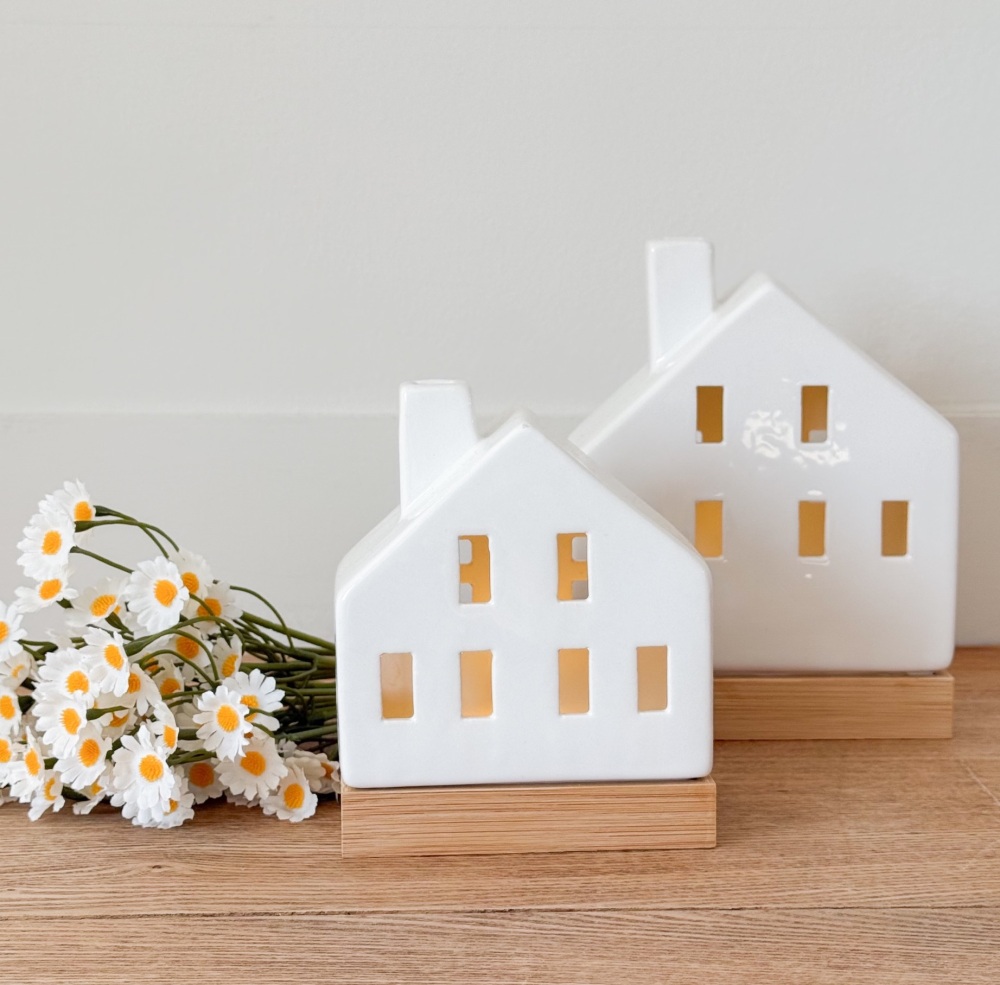 Light Up Ceramic Houses - (Set  Of Two)