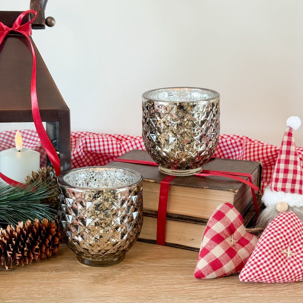 Tea Light Holder - Embossed Champagne