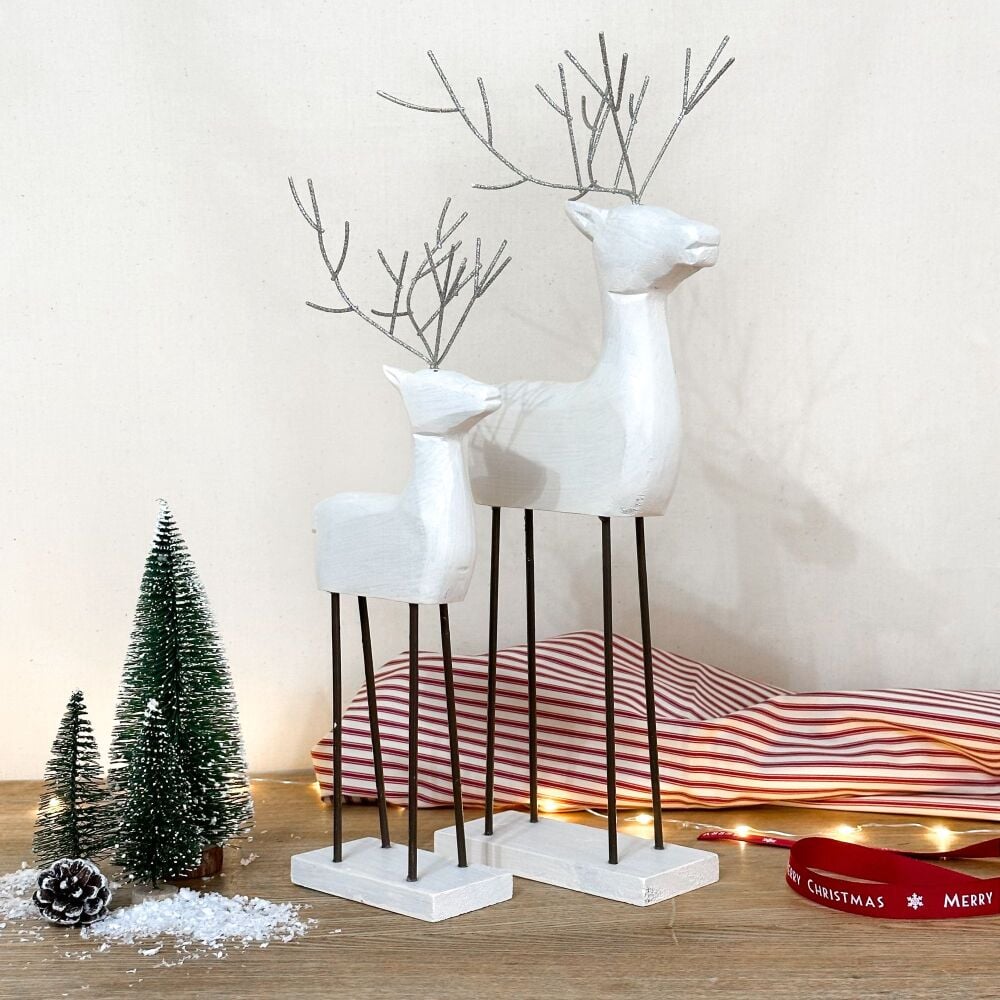 Christmas Snowy Deer - Set Of Two