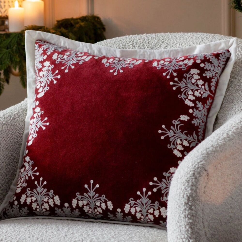 Ruby Christmas - Embroidered Filled Cushion