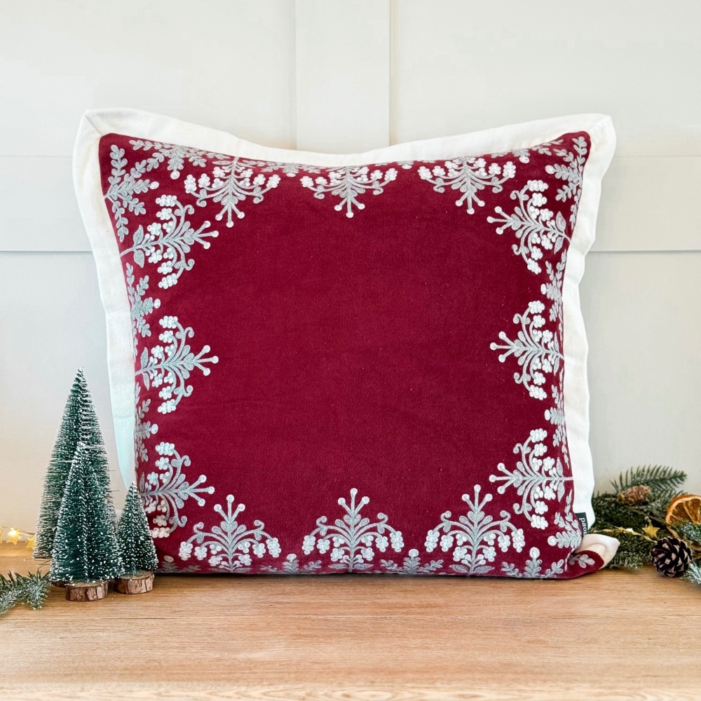 Ruby Christmas - Embroidered Filled Cushion