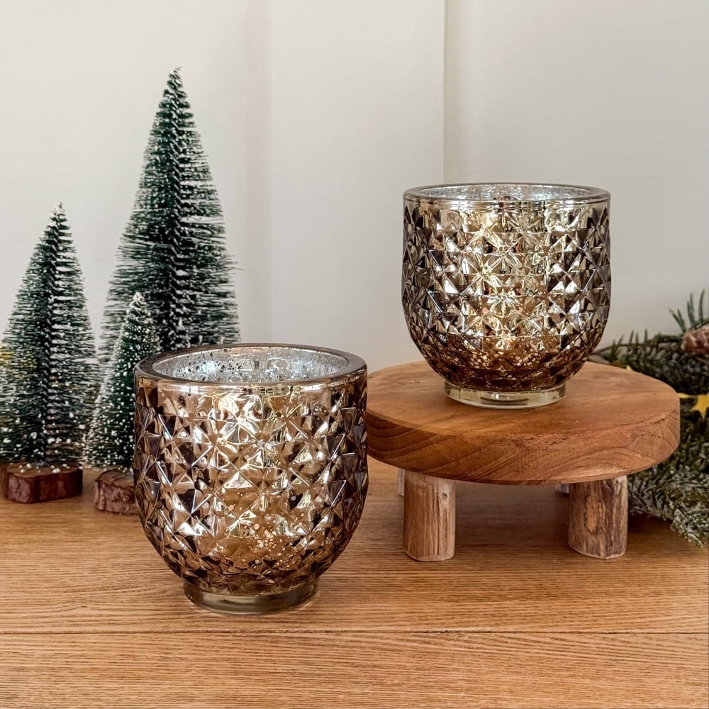 Tea Light Holder - Embossed Champagne