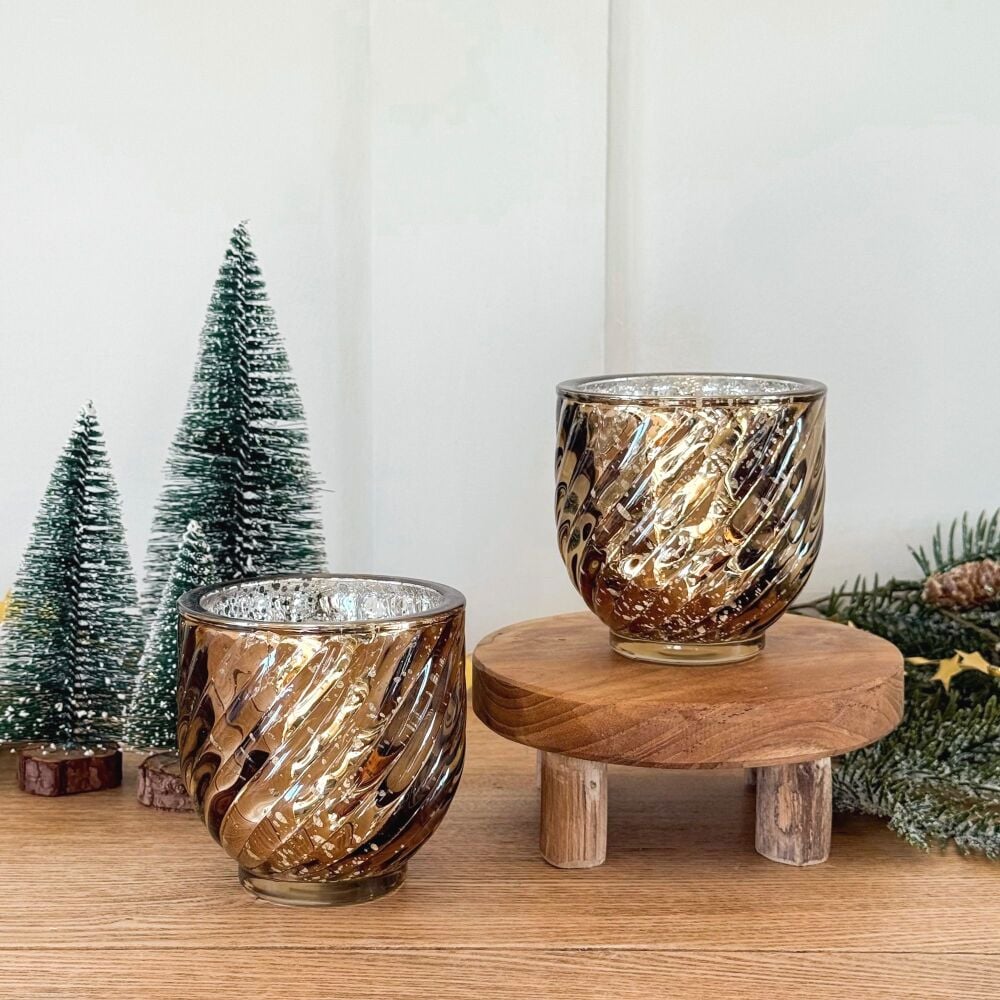 Tea Light Holder - Ribbed Old Gold