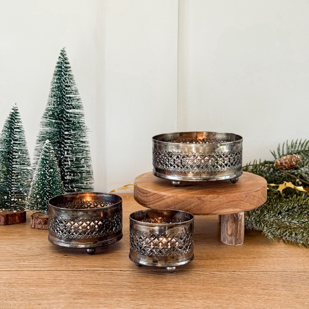 Vintage Metal - Tea Light Holders (Set of Three)