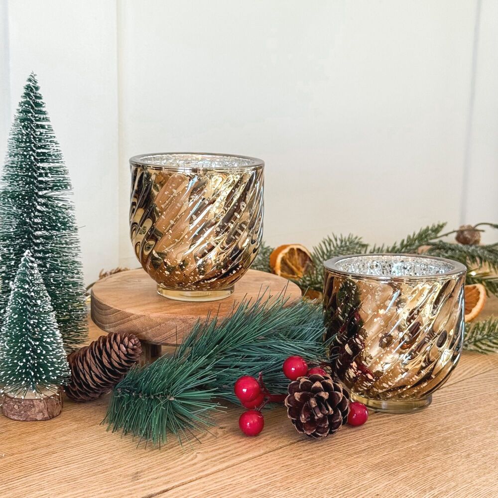 Tea Light Holder - Ribbed Old Gold