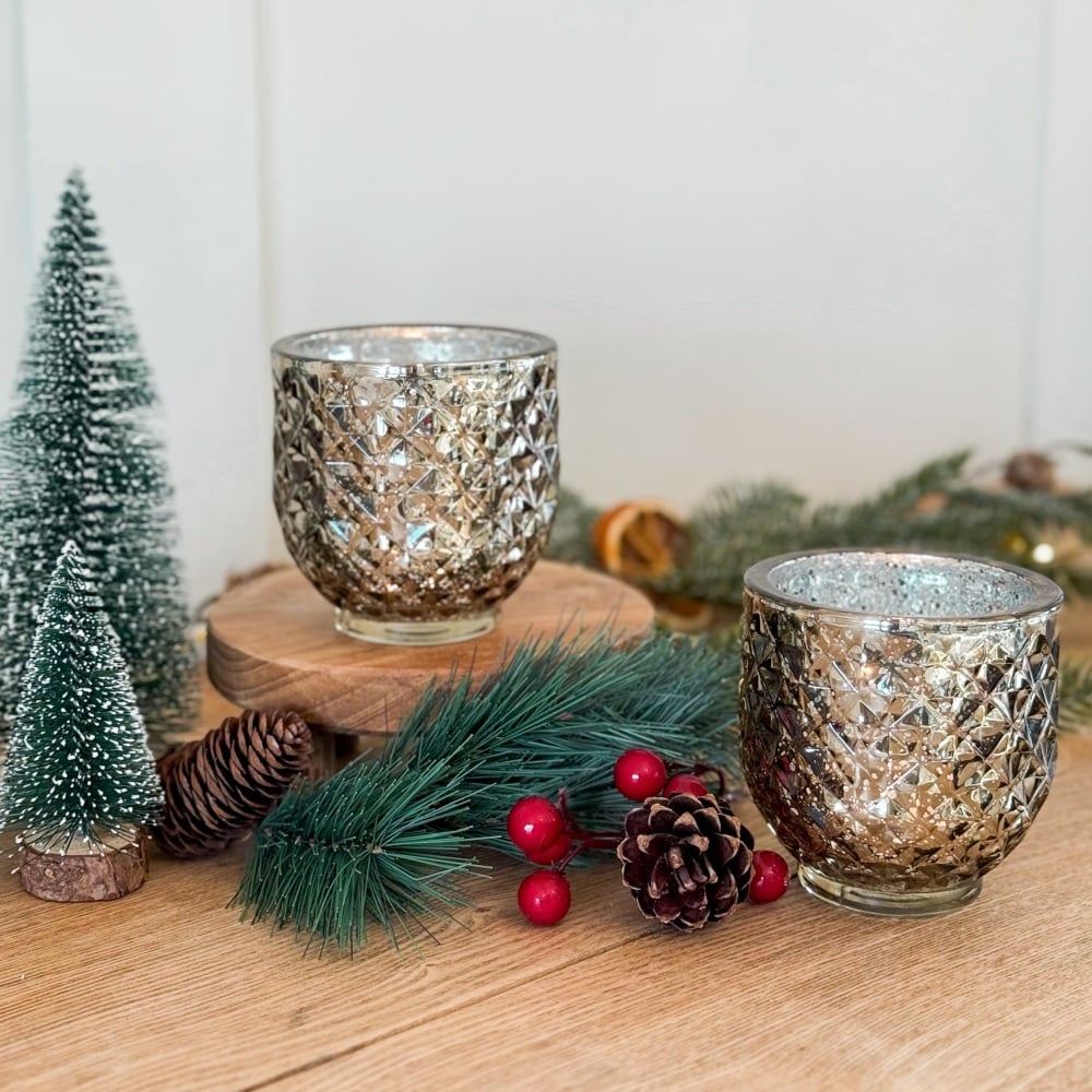 Tea Light Holder - Embossed Champagne