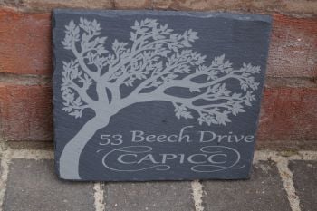 personalised slate house sign with tree image