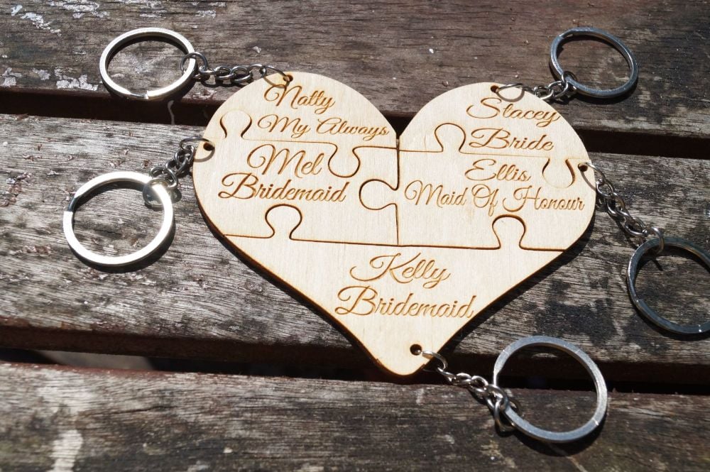 Wooden bridal keyring, wedding favour, bridal party gift