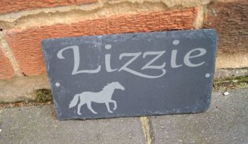 personalised slate house sign with horse image