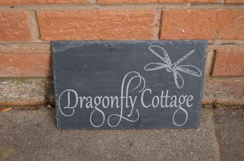 personalised slate house sign with dragonfly