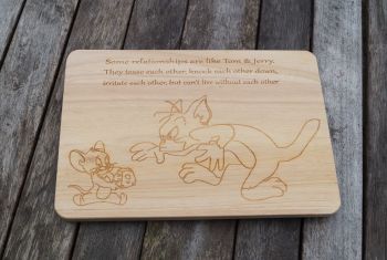 Tom and Jerry Personalised wooden cheese board, cult TV, funny chopping board, cutting board serving platter cat and mouse,