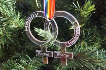 Pride, Love is Love,  personalised Christmas decoration, same sex couple, wedding decorations, LGBT, mrs and mrs, personalised same sex couple
