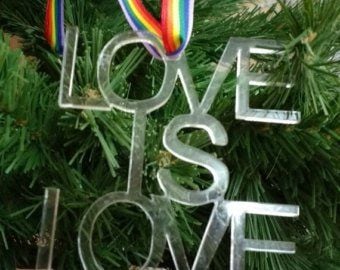 Pride, Love is Love,  personalised Christmas decoration, same sex couple, w