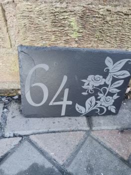 personalised slate house sign with rose image
