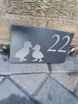 personalised slate house sign with duckling image