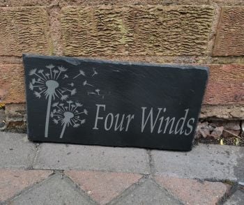 personalised slate house sign with dandelion image