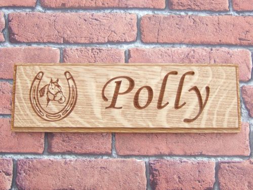 Single Row Carved Oak Stable Sign With Motif