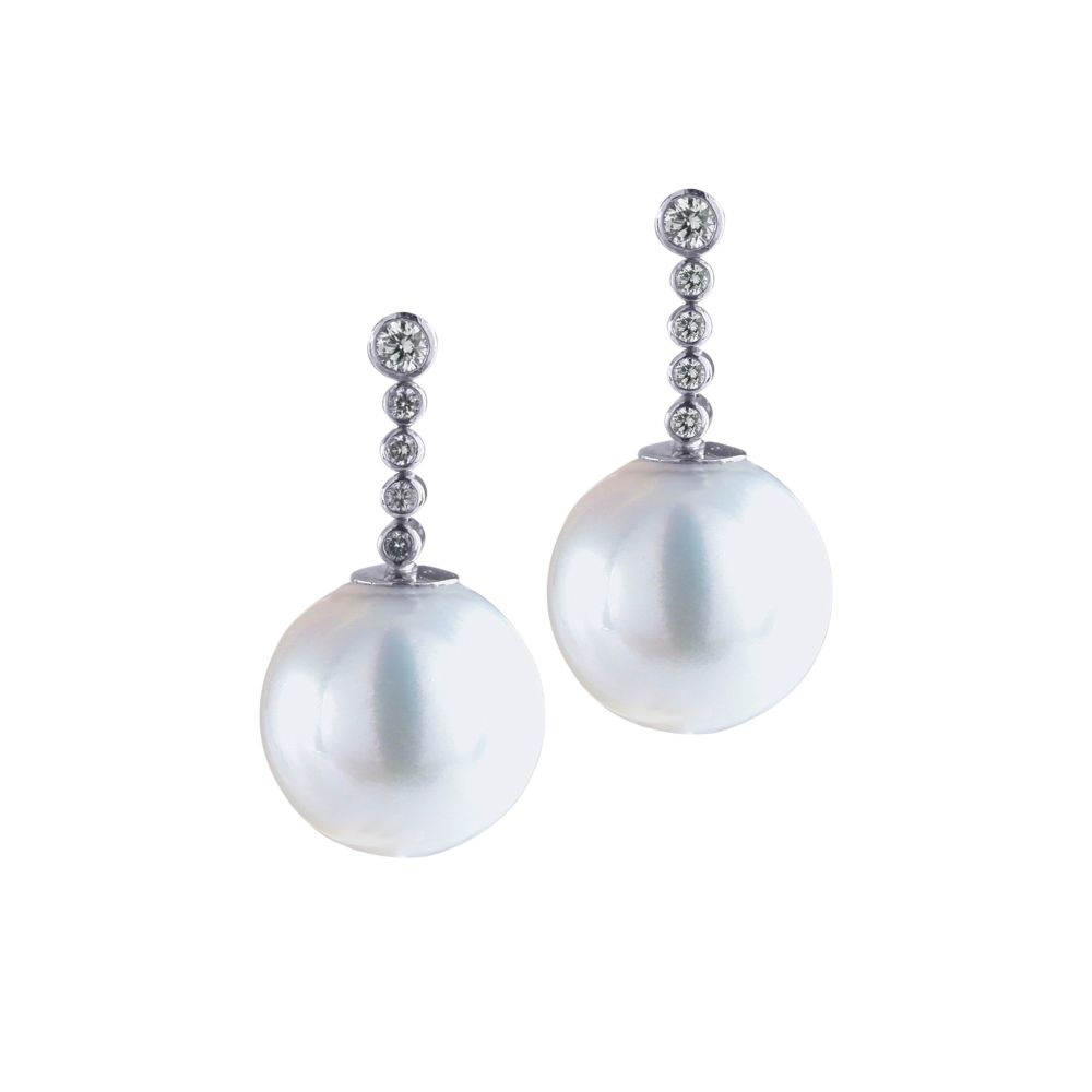 South Sea Pearl & Diamond Drop Earrings by JUPP