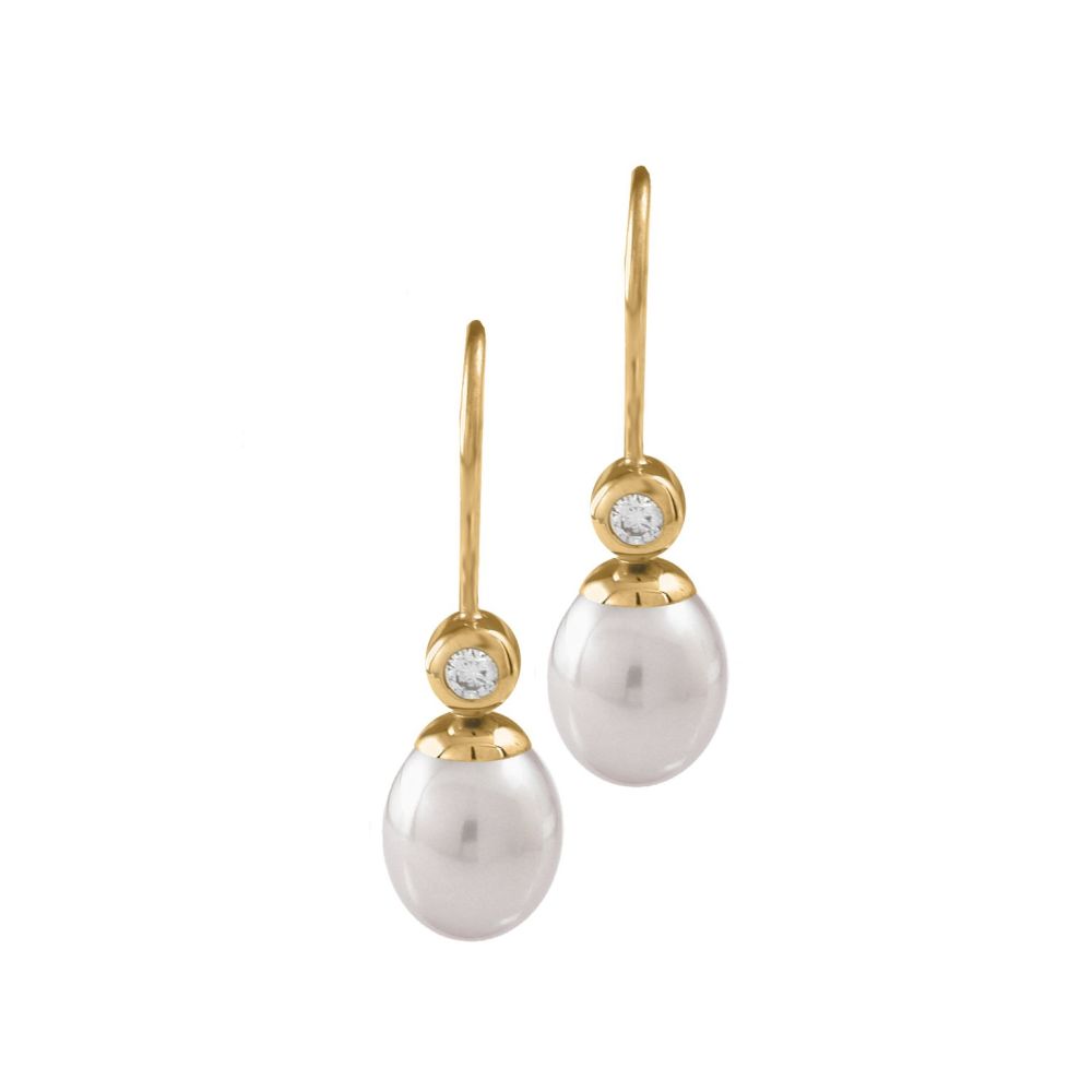 White Pearl & Diamond Drop Earrings by JUPP