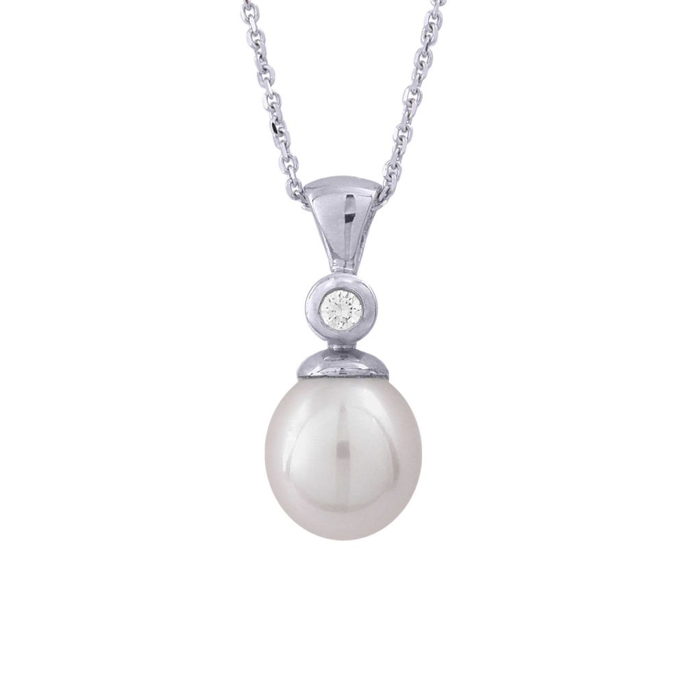 White Pearl & Diamond Pendant by JUPP